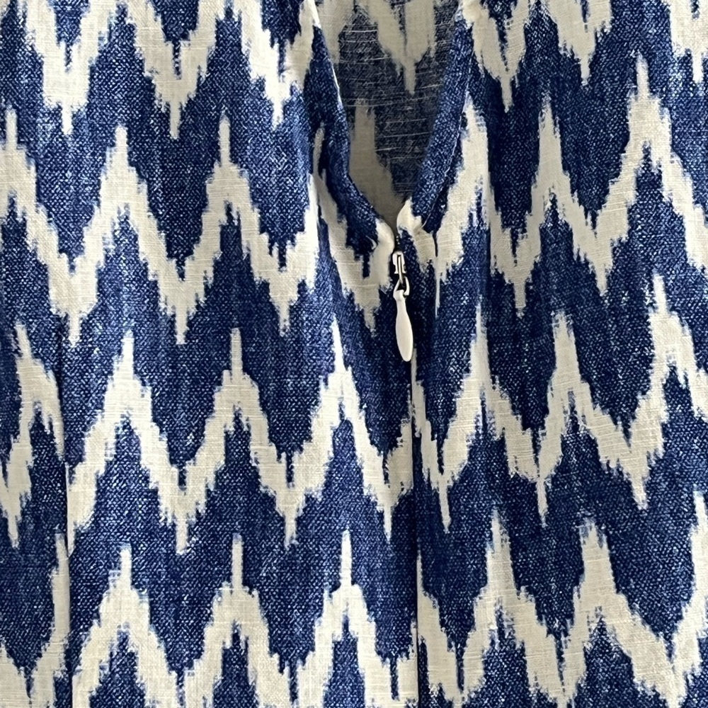 J. Crew Linen Blend Ikat Chevron Sleeveless Bow Back Ruffled Hem Shift Dress S - Picture 6 of 12
